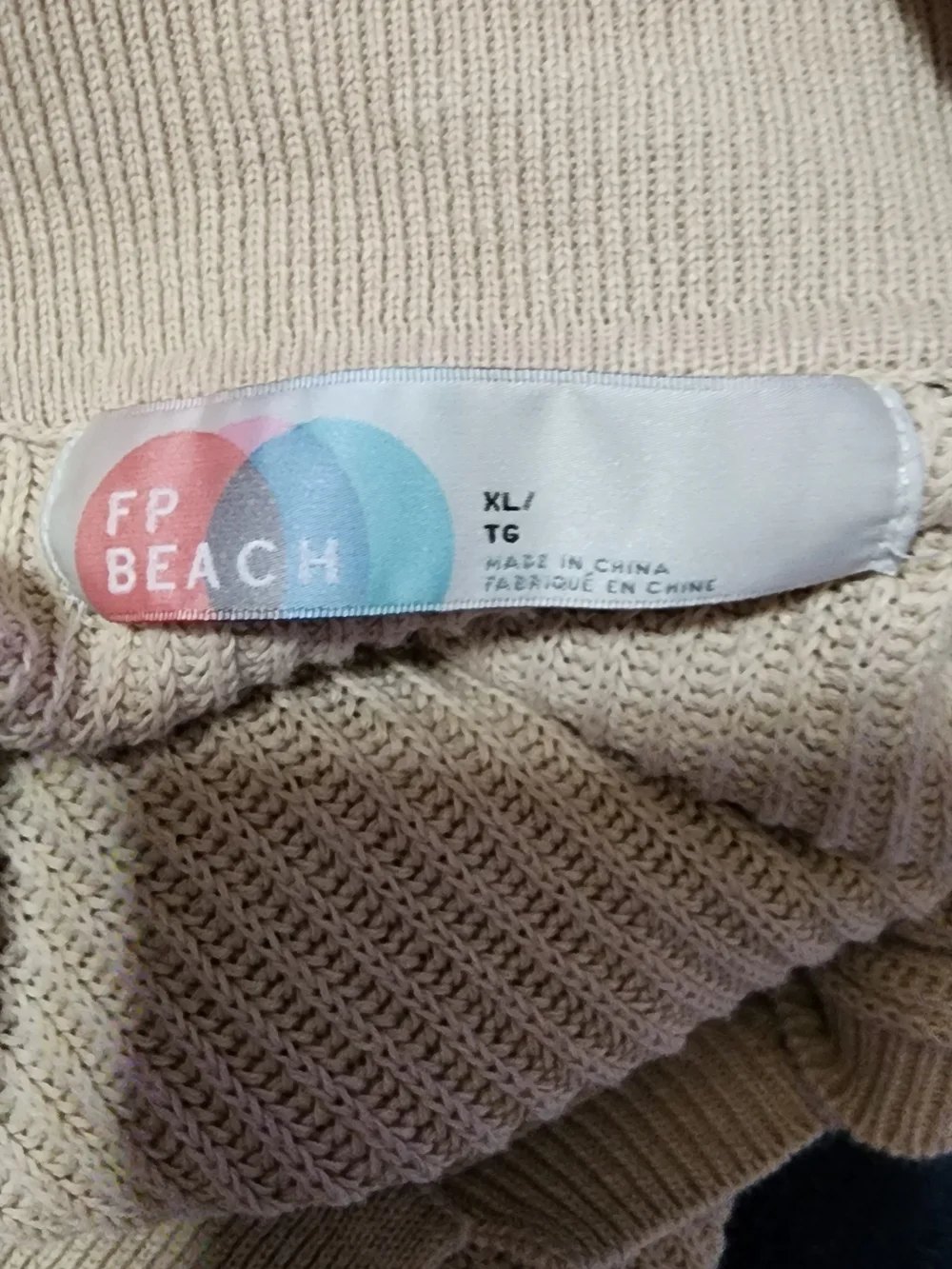 Free People Beige Ribbed Cowl/Turtleneck Button-Front Sweater